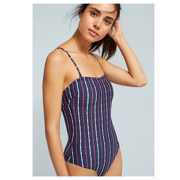 Onia Estelle Convertible One-Piece Swimsuit Blue Stripe Strapless - Picture 13 of 13